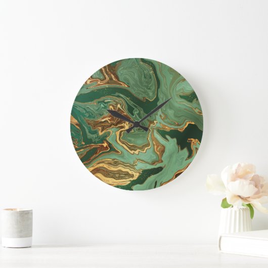 Emerald Elegance: Goldmarmor Luxus Große Wanduhr (Zuhause)