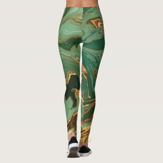 Emerald Elegance: Goldmarmor Luxus Leggings (Rückseite)