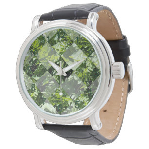 Emerald Elegance: Grüne Blätter in Diamantschnitt, Armbanduhr