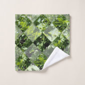 Emerald Elegance: Grüne Blätter in Diamantschnitt, Badhandtuch Set (Waschlappen)