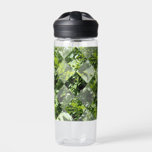 Emerald Elegance: Grüne Blätter in Diamantschnitt, Trinkflasche