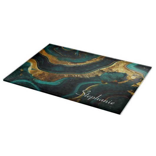 Emerald Elegance: Individualisierter grüner Marmor Schneidebrett (Ecke)