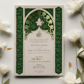 Emerald Elegance Islamic Lace Wedding Folieneinladung