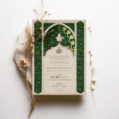 Emerald Elegance Islamic Lace Wedding Folieneinladung