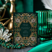Emerald Elegance und Antique Gold Wedding Einladung