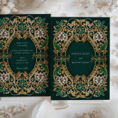 Emerald Elegance und Antique Gold Wedding Einladung