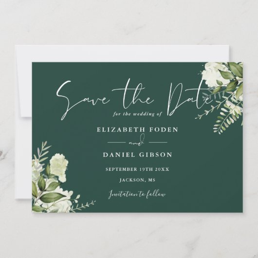 Emerald Elegant Greenery Foto Hochzeit Save The Date (Vorderseite)