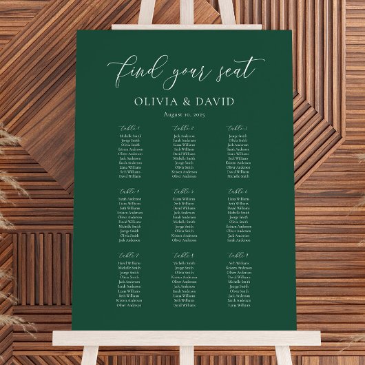 Emerald Elegant Script 9 Table Seating Chart Poster