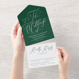 Emerald Elegant Whimsical Calligraphy Wedding All In One Einladung