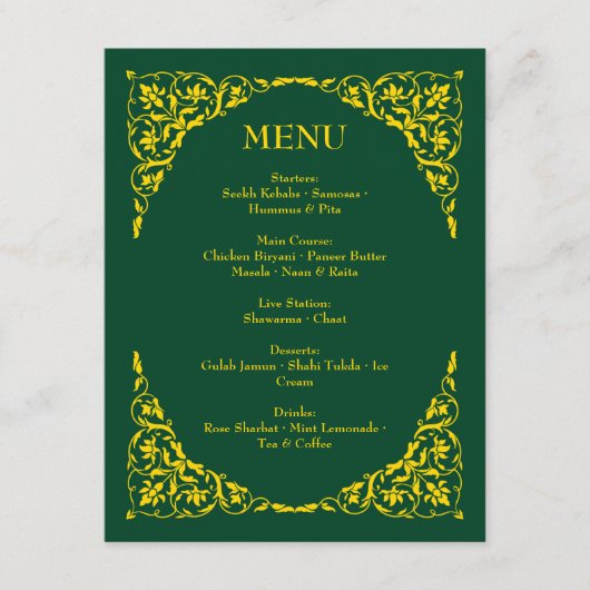 Emerald-Eleganz-Hochzeitsmenü Begleitkarte (Vorderseite)