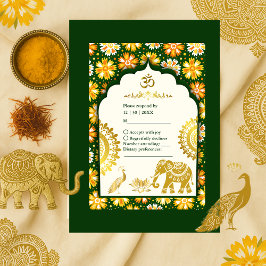 Emerald Elfeny Marigold Hindu Wedding RSVP Karte