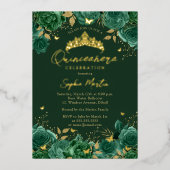 Emerald Enchanting Floral Butterfly Quinceanera Folieneinladung (Vorderseite)