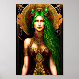 Emerald Enchantress: Eine 3D-Königin mit grünen Kl Poster