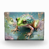 "Emerald Essence: Green Frog in Fraktal Art" Fotoblock (Vorderseite)