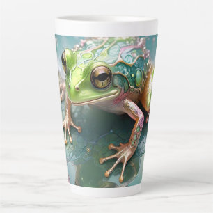 "Emerald Essence: Green Frog in Fraktal Art" Milchtasse