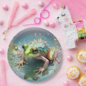 "Emerald Essence: Green Frog in Fraktal Art" Pappteller (Party)