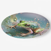 "Emerald Essence: Green Frog in Fraktal Art" Pappteller (Schrägansicht)