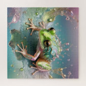"Emerald Essence: Green Frog in Fraktal Art" Puzzle (Horizontal)