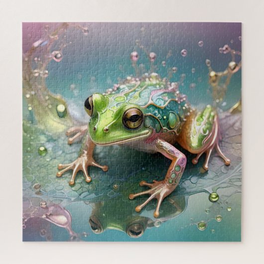 "Emerald Essence: Green Frog in Fraktal Art" Puzzle (Vertikal)