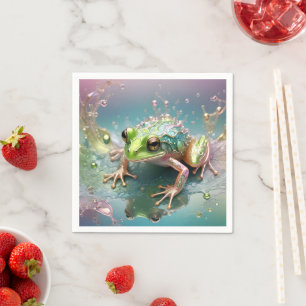 "Emerald Essence: Green Frog in Fraktal Art" Serviette