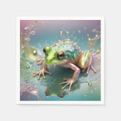 "Emerald Essence: Green Frog in Fraktal Art" Serviette (Vorderseite)