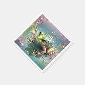 "Emerald Essence: Green Frog in Fraktal Art" Serviette (Ecke)