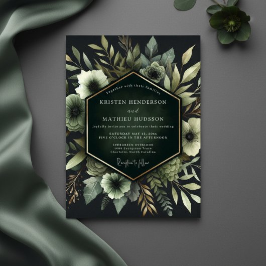 Emerald Ethereal Bloom Wedding Einladung