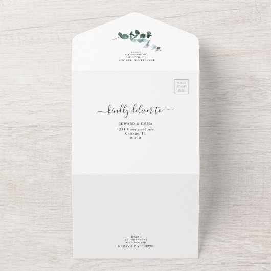 Emerald Eucalyptus Greenery Botanical Wedding RSVP All In One Einladung (Außenbereich)
