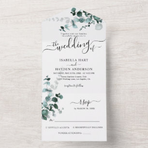 Emerald Eucalyptus Greenery Botanical Wedding RSVP All In One Einladung
