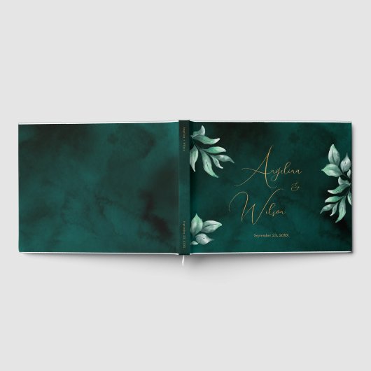 Emerald Eucalyptus Greenery Gold Script Wedding Gästebuch (Voll)