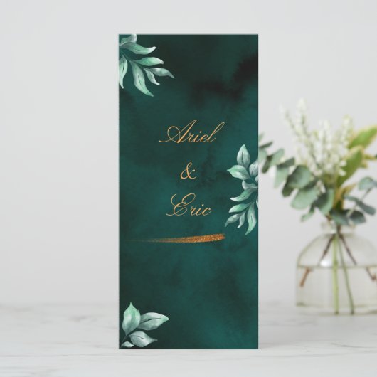 Emerald Eucalyptus Script Schriftart Wedding Programm (Stehend Vorderseite)