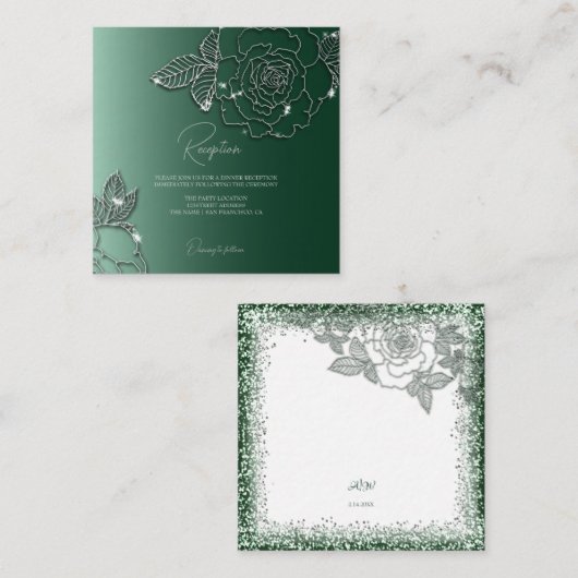 Emerald Evergreen Silver Elegante Wedding Begleitkarte (Vorne/Hinten)
