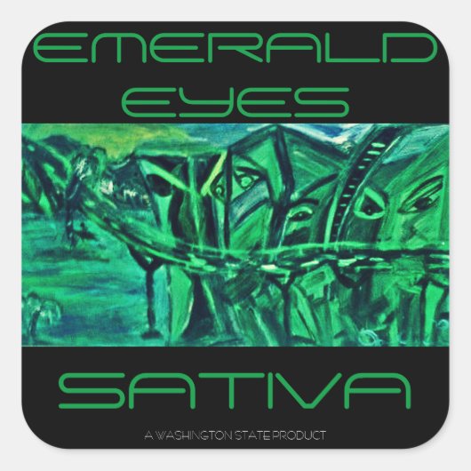 EMERALD EYES SATIVA QUADRATISCHER AUFKLEBER (Vorderseite)