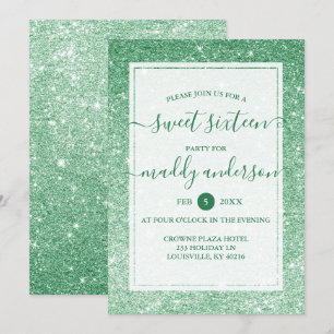 Emerald Faux Glitter Elegant Sweet 16 Geburtstag Einladung