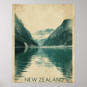 Emerald Fjorde – Vintage Neuseeland Reise Poster
