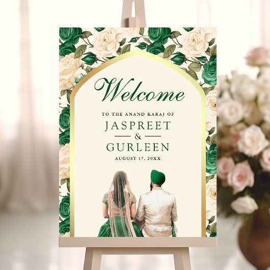 Emerald Floral Anand Karaj Wedding Welcome Sign Poster