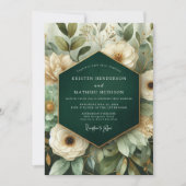 Emerald Floral Elegance Wedding Einladung (Vorderseite)