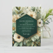 Emerald Floral Elegance Wedding Einladung (Stehend Vorderseite)
