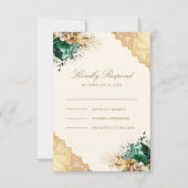 Emerald Floral Gold Lace Cream muslimische Hochzei RSVP Karte (Vorderseite)