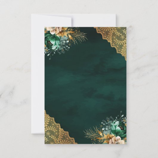 Emerald Floral Gold Lace Cream muslimische Hochzei RSVP Karte (Rückseite)