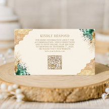Emerald Floral Gold Lace Cream Wedding QR Code