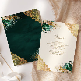 Emerald Floral Gold Lace Muslim Hochzeiten Details Begleitkarte