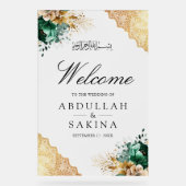 Emerald Floral Gold Muslim Wedding Welcome Frosted Acrylschild (Vorderseite)