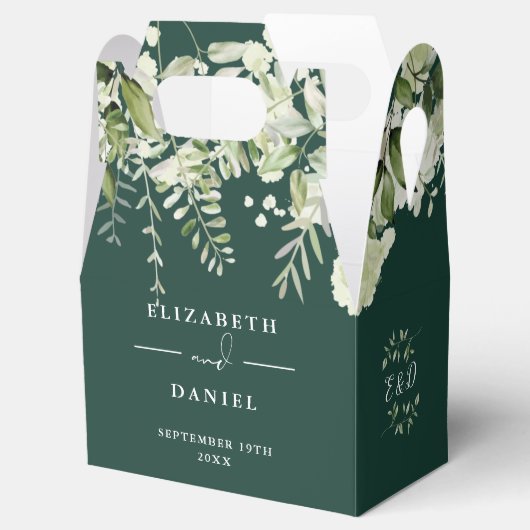Emerald Floral Greenery Monogram Wedding Geschenkschachtel (Geöffnet)