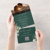 Emerald Floral Greenery QR Code Wedding Foto All In One Einladung (Abreißen)