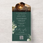 Emerald Floral Greenery QR Code Wedding Foto All In One Einladung (Innen Boden)