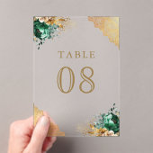 Emerald Floral Lace Wedding Acrylic Table Number Acryleinladungen (Insitu (Handheld))
