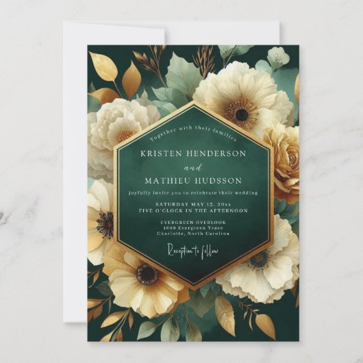 Emerald Floral Opulence Wedding Einladung (Vorderseite)