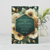Emerald Floral Opulence Wedding Einladung (Stehend Vorderseite)