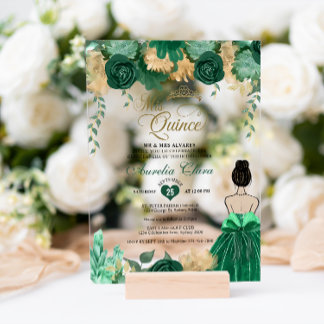 Emerald Floral Princess Mis Quince Quinceañera Acryleinladungen